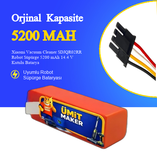 Xiaomi Vacuum Cleaner SDJQR02RR Robot Süpürge 5200 mAh 14.4 V Kutulu Batarya – Orjinal Uyumlu Uzun Ömürlü, Yüksek Performans Pil