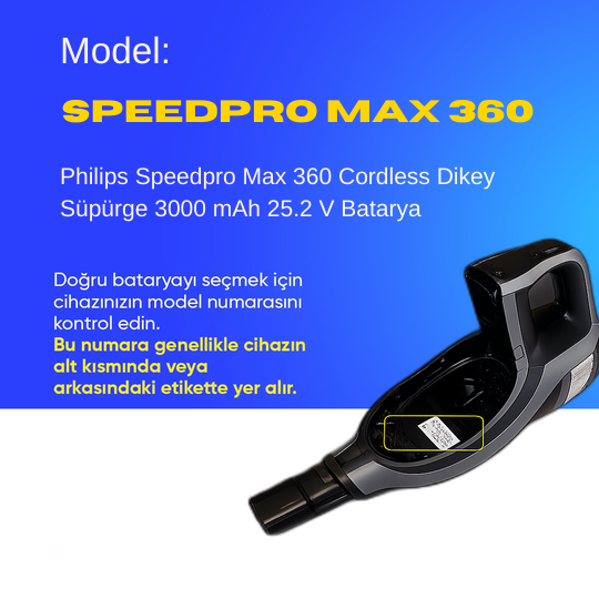 Philips Speedpro Max 360 Cordless Dikey Süpürge 3000 mAh 25.2 V  Batarya – Orjinal Uyumlu Uzun Ömürlü, Yüksek Performans Pil