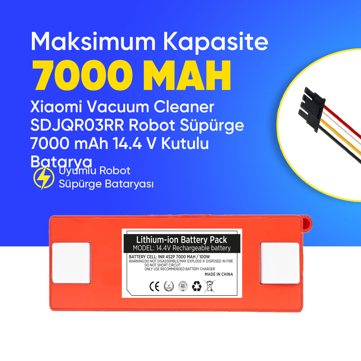 Xiaomi Vacuum Cleaner SDJQR03RR Robot Süpürge 7000 mAh 14.4 V Kutulu Batarya – Orjinal Uyumlu Uzun Ömürlü, Yüksek Performans Pil