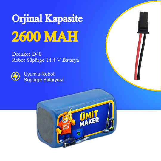 Deenkee D40 Robot Süpürge 2600 mAh Batarya
