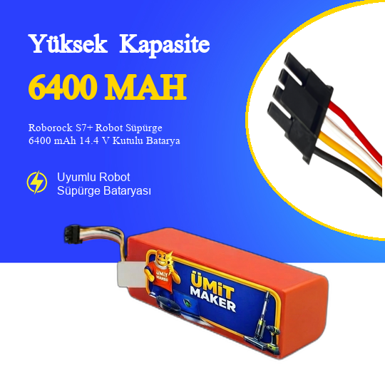 Roborock S7+ Robot Süpürge 6400 mAh 14.4 V Kutulu Batarya – Orjinal Uyumlu Uzun Ömürlü, Yüksek Performans Pil