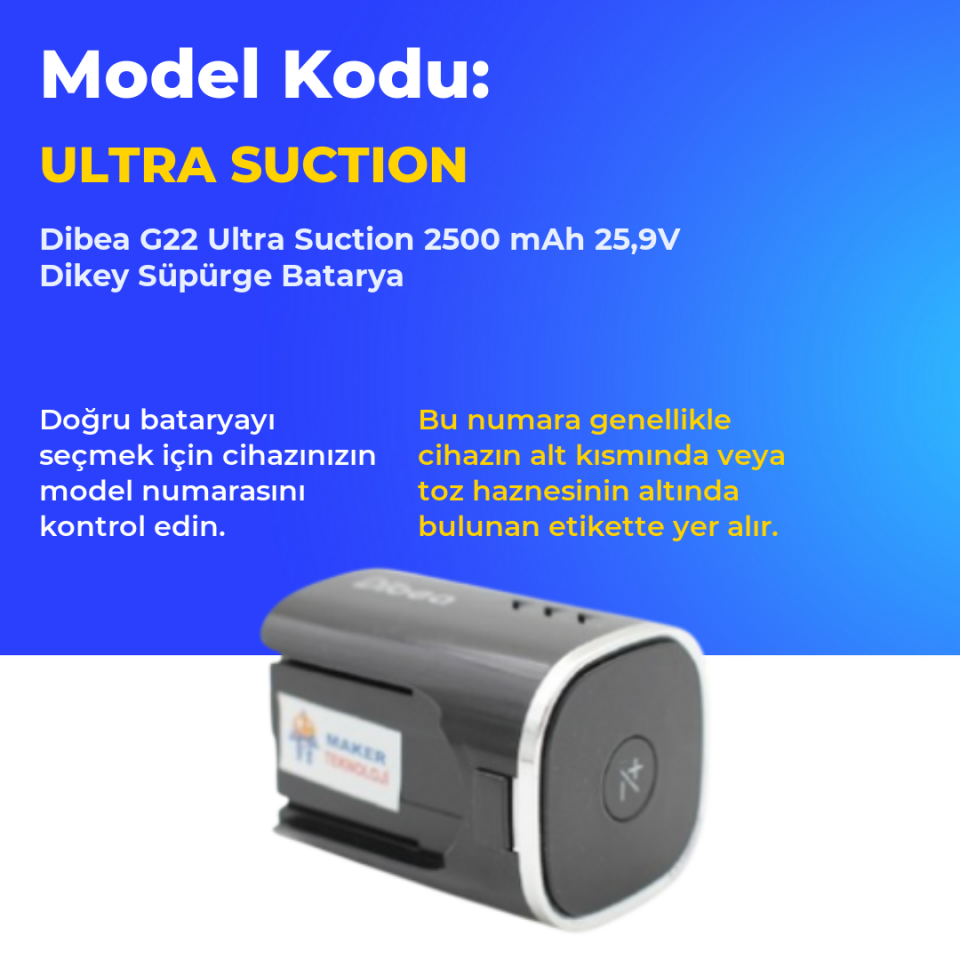 Dibea G22 Ultra Suction 2500 mAh 25,9V Dikey Süpürge Batarya