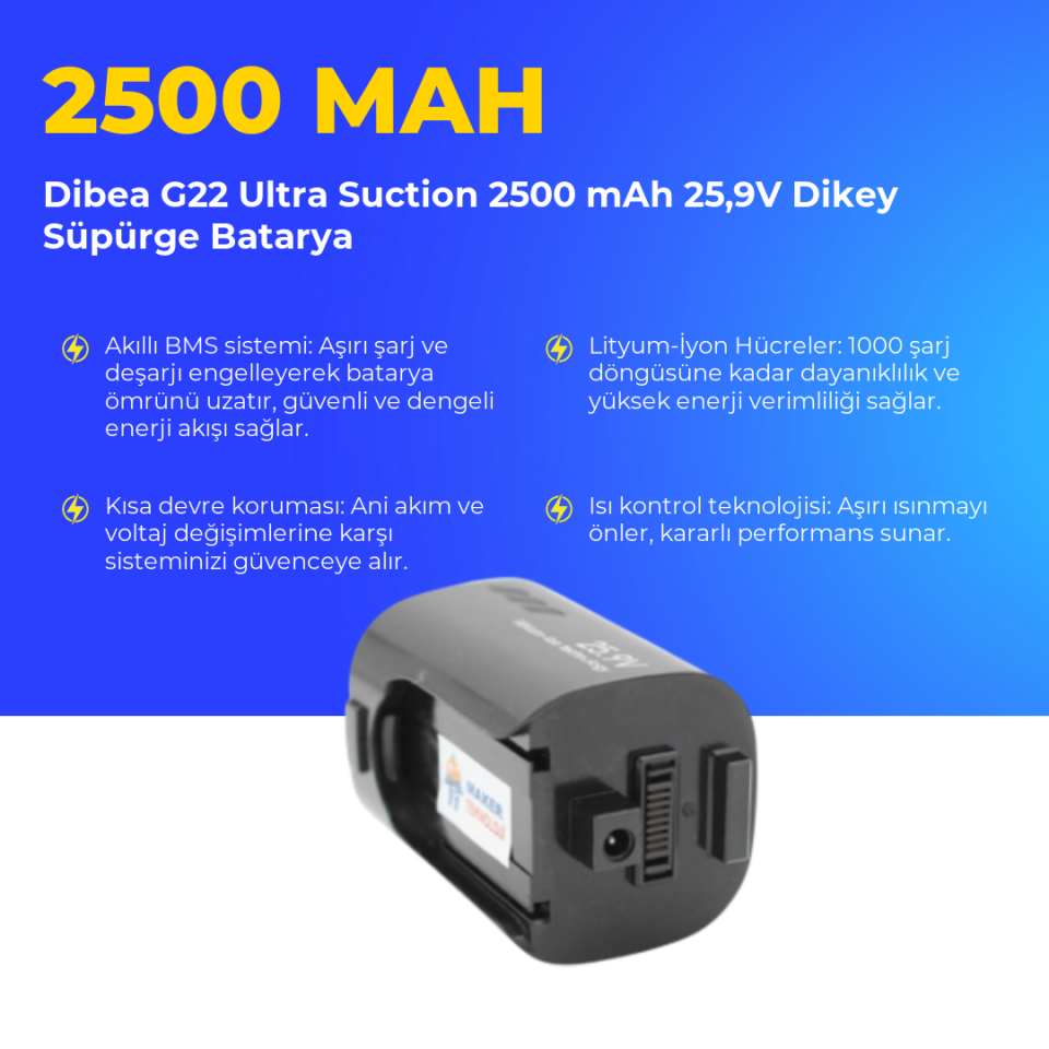 Dibea G22 Ultra Suction 2500 mAh 25,9V Dikey Süpürge Batarya