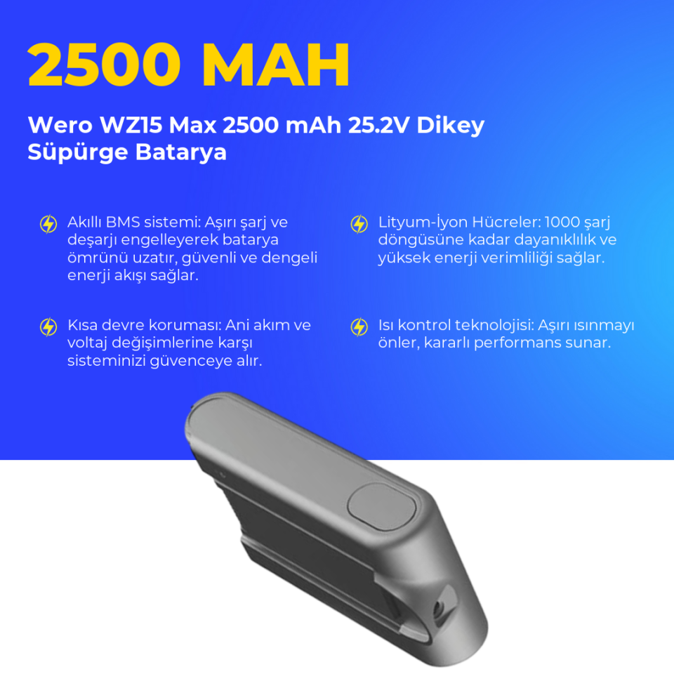 Wero WZ15 Max 2500 mAh 25.2V Dikey Süpürge Batarya