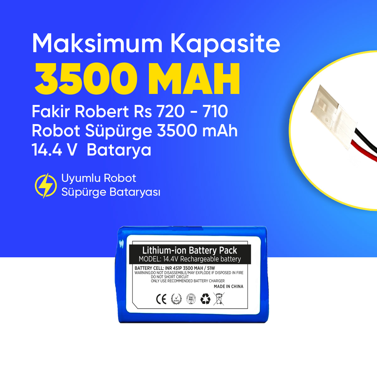 Fakir Robert Rs 720 - 710 Robot Süpürge 3500 mAh 14.4 V  Batarya – Orjinal Uyumlu Uzun Ömürlü, Yüksek Performans Pil