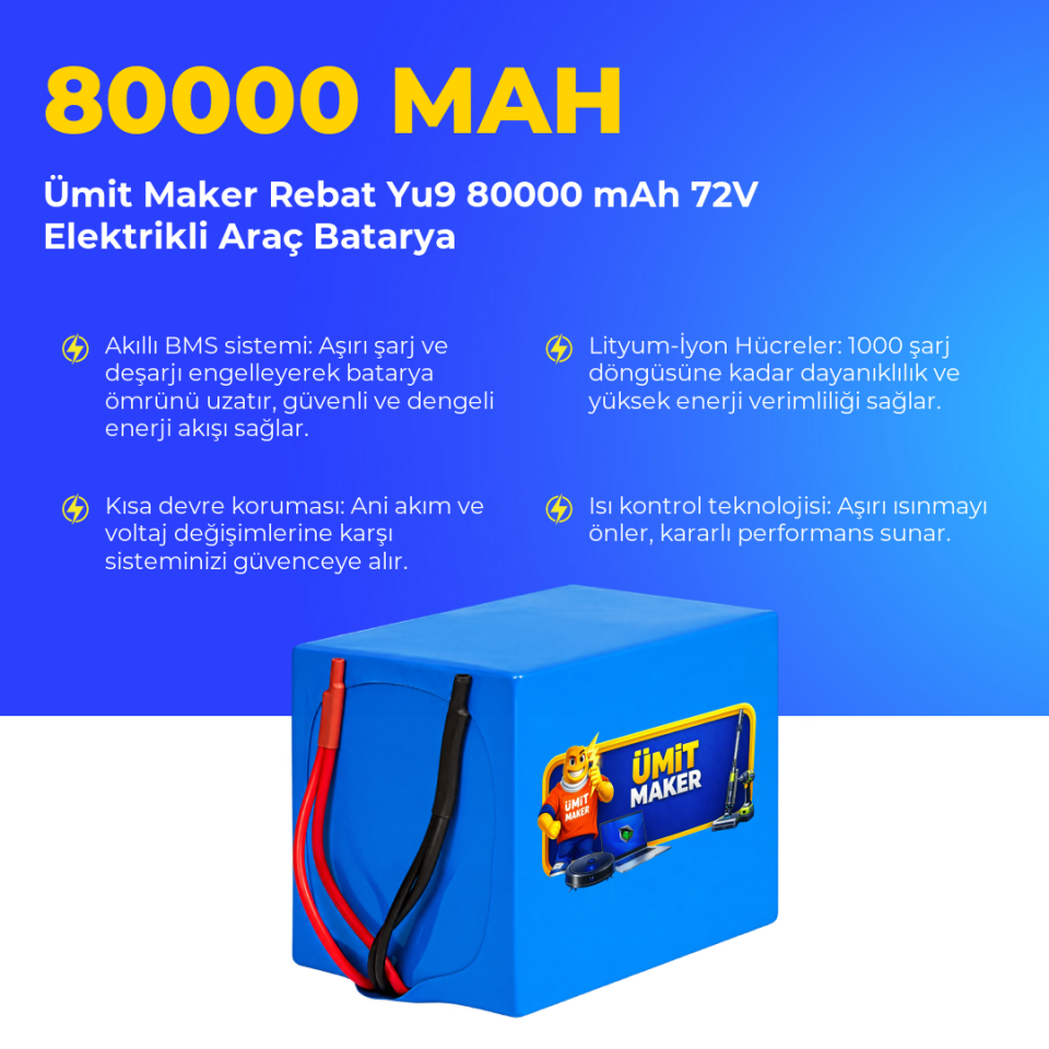Rebat Yu9 80000 mAh 72V Elektrikli Araç Batarya