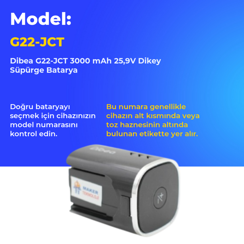 Dibea G22-JCT 3000 mAh 25,9V Dikey Süpürge Batarya