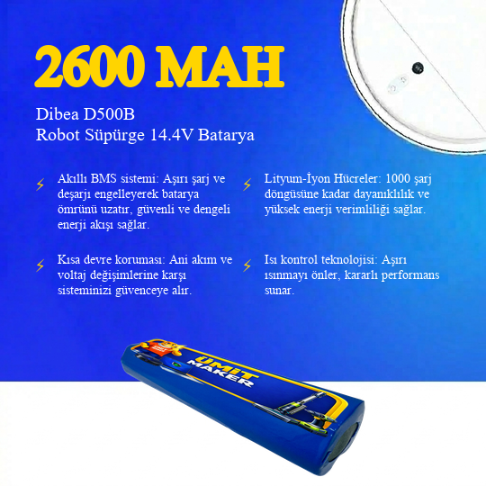 Dibea D500B Robot Süpürge 2600 mAh Batarya