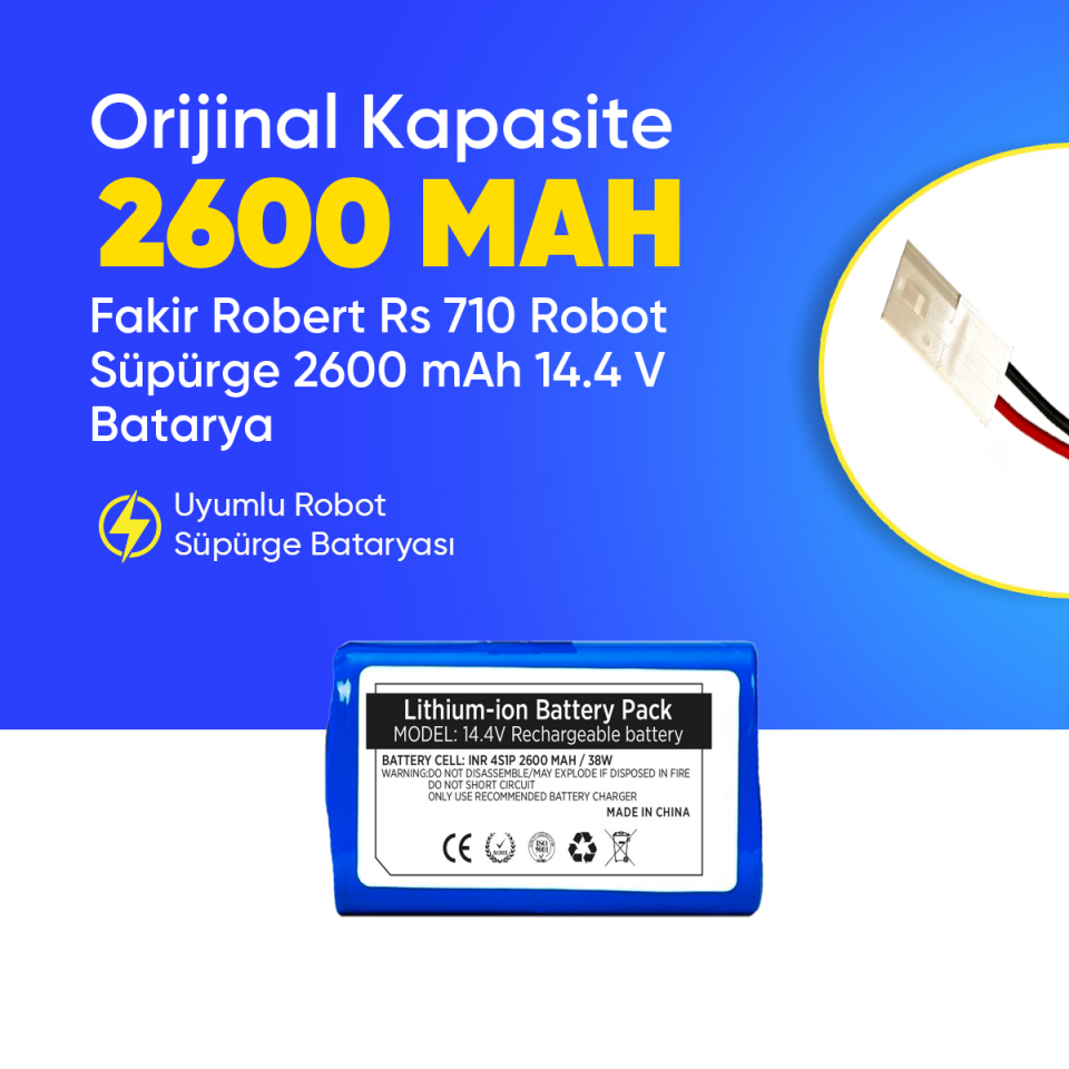 Fakir Robert Rs 710 Robot Süpürge 2600 mAh 14.4 V  Batarya – Orjinal Uyumlu Uzun Ömürlü, Yüksek Performans Pil