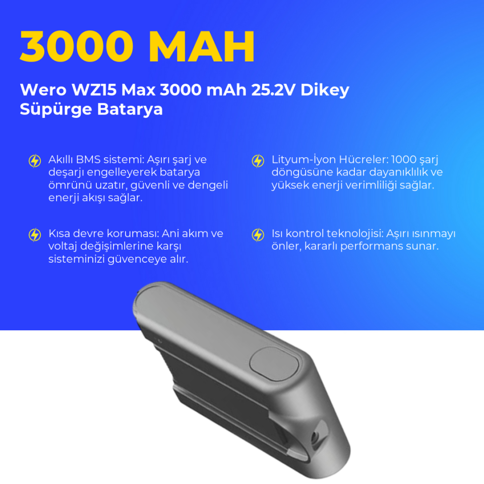 Wero WZ15 Max 3000 mAh 25.2V Dikey Süpürge Batarya