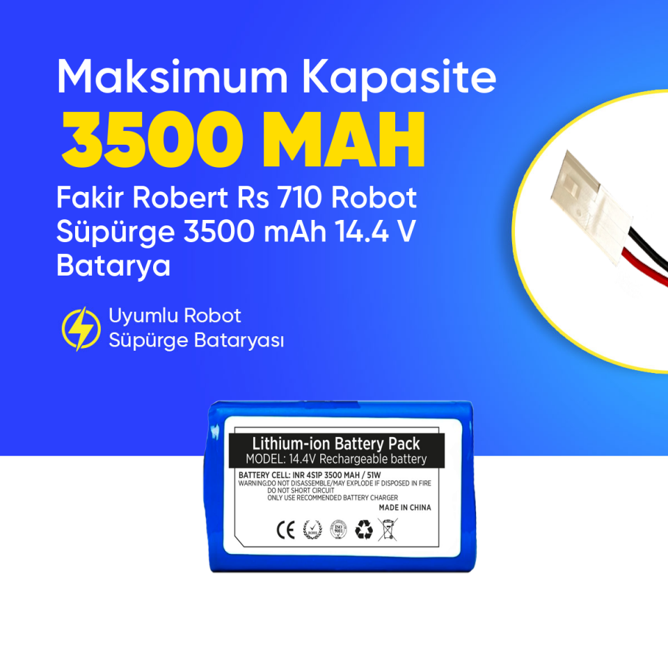 Fakir Robert Rs 710 Robot Süpürge 3500 mAh 14.4 V  Batarya – Orjinal Uyumlu Uzun Ömürlü, Yüksek Performans Pil