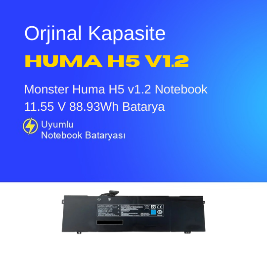 Monster Huma H5 v1.2 Notebook 11.55 V 88.93Wh Batarya – Orjinal Uyumlu, Yüksek Performanslı