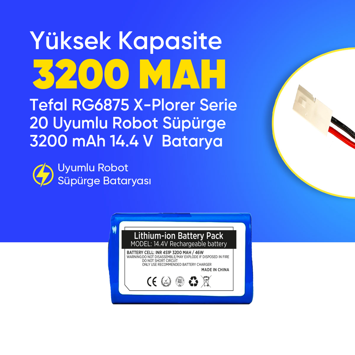 Tefal RG6875 X-Plorer Serie 20 Uyumlu Robot Süpürge 3200 mAh 14.4 V  Batarya – Orjinal Uyumlu Uzun Ömürlü, Yüksek Performans Pil