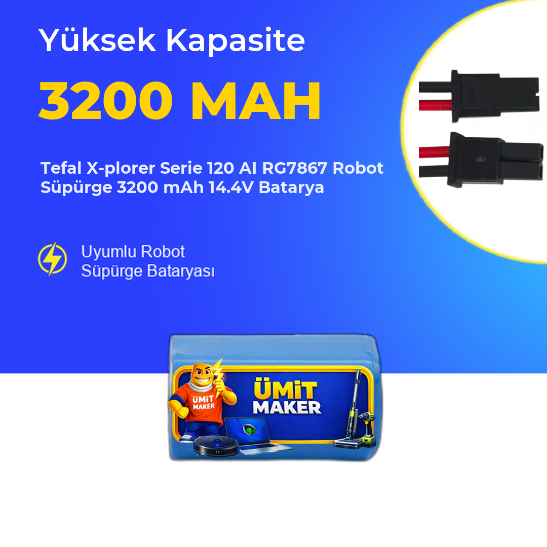 Tefal X-plorer Serie 120 AI RG7867 Robot Süpürge 3200 mAh 14.4V Batarya