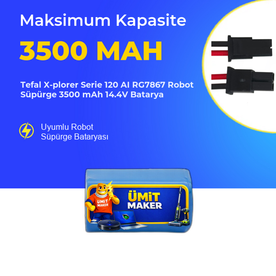 Tefal X-plorer Serie 120 AI RG7867 Robot Süpürge 3500 mAh 14.4V Batarya