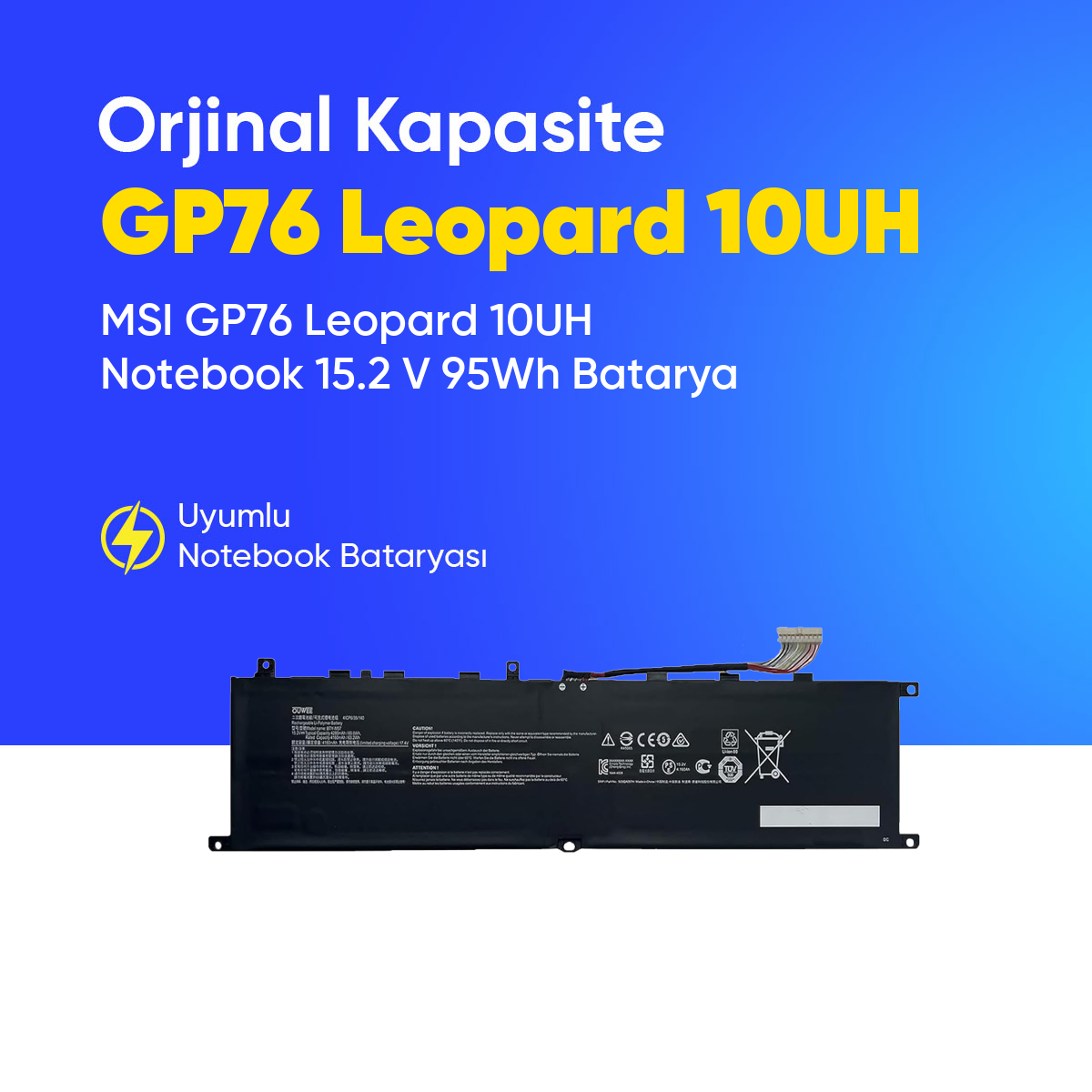 MSI GP76 Leopard 10UH Notebook 15.2 V 95Wh Batarya – Orjinal Uyumlu, Yüksek Performanslı