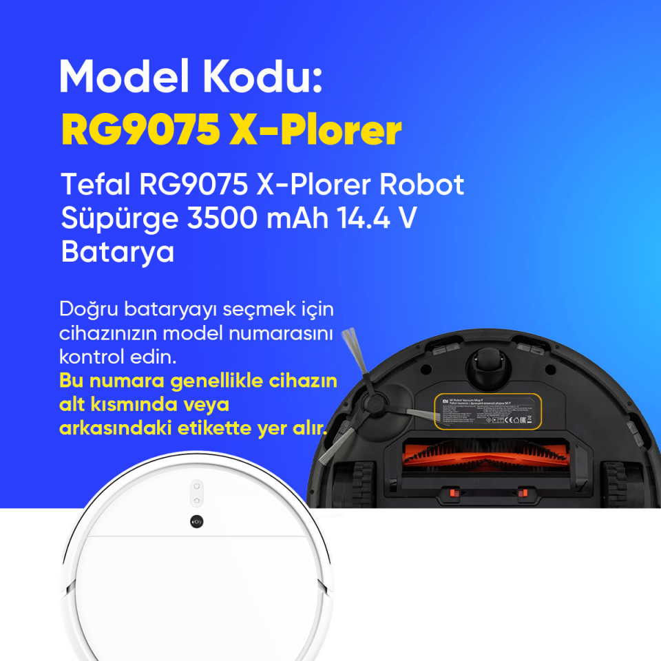 Tefal RG9075 X-Plorer Robot Süpürge 3500 mAh 14.4 V  Batarya – Orjinal Uyumlu Uzun Ömürlü, Yüksek Performans Pil