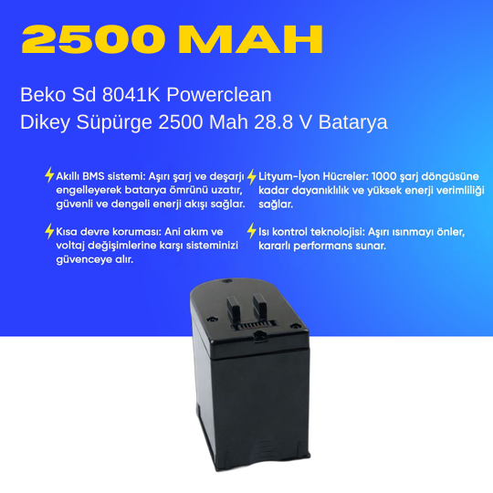 Beko Sd 8041K Powerclean Dikey Süpürge 2500 Mah 28.8 V Batarya – Orjinal Uyumlu Uzun Ömürlü Pil