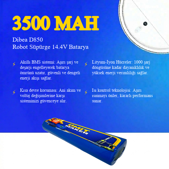 Dibea D850 Robot Süpürge 3500 mAh Batarya