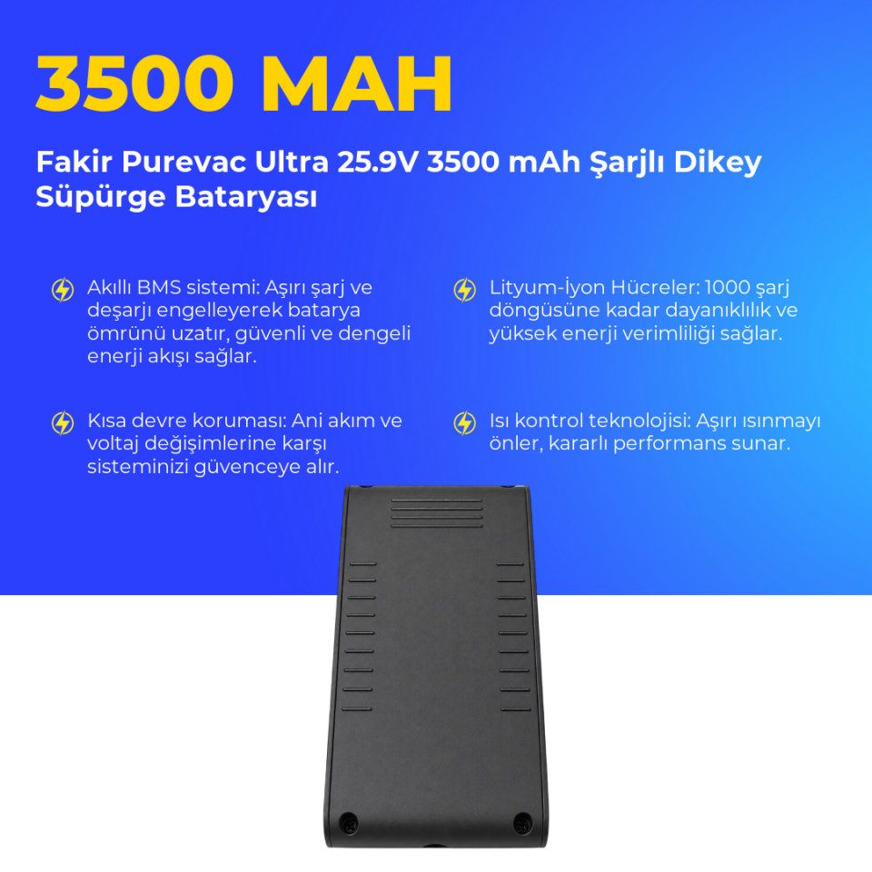 Fakir Purevac Ultra 3500 Mah Şarjlı Dikey Süpürge Bataryası