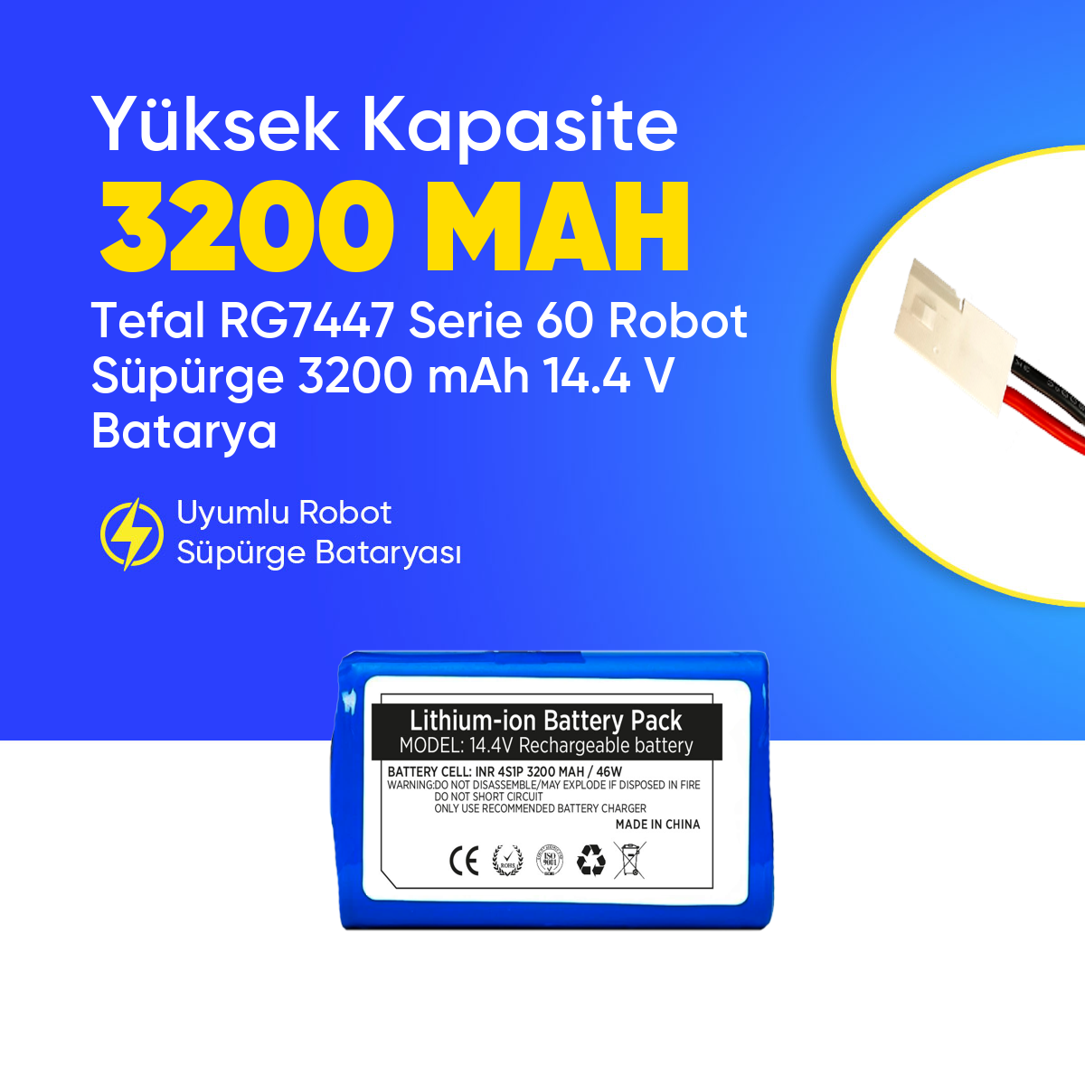 Tefal RG7447 Serie 60 Robot Süpürge 3200 mAh 14.4 V  Batarya – Orjinal Uyumlu Uzun Ömürlü, Yüksek Performans Pil