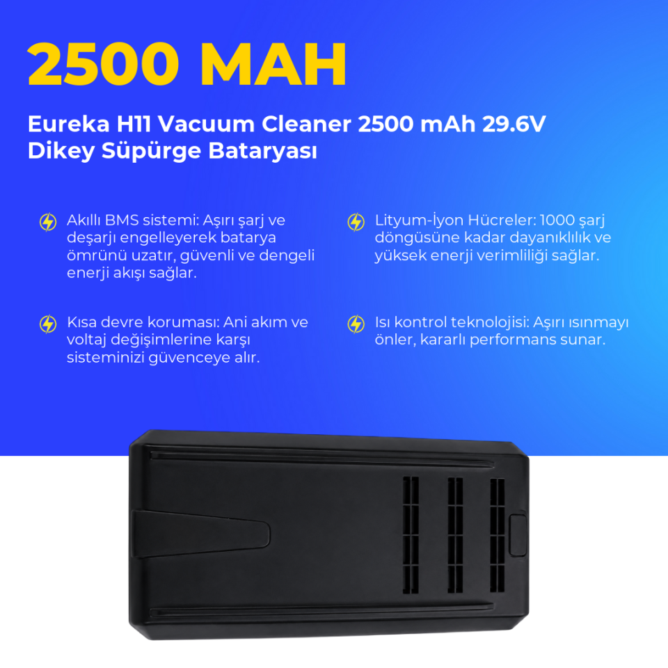 Eureka H11 Vacuum Cleaner 2500 mAh 29.6V Dikey Süpürge Bataryası