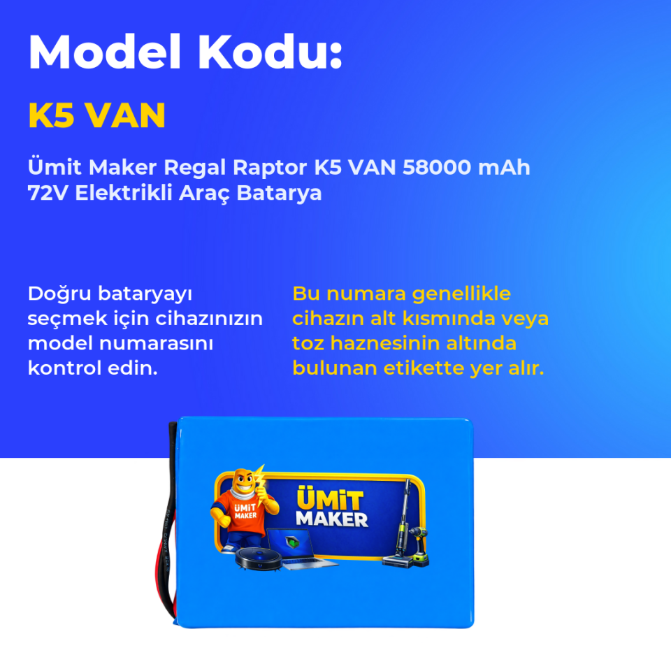 Regal Raptor K5 VAN 58000 mAh 72V Elektrikli Araç Batarya