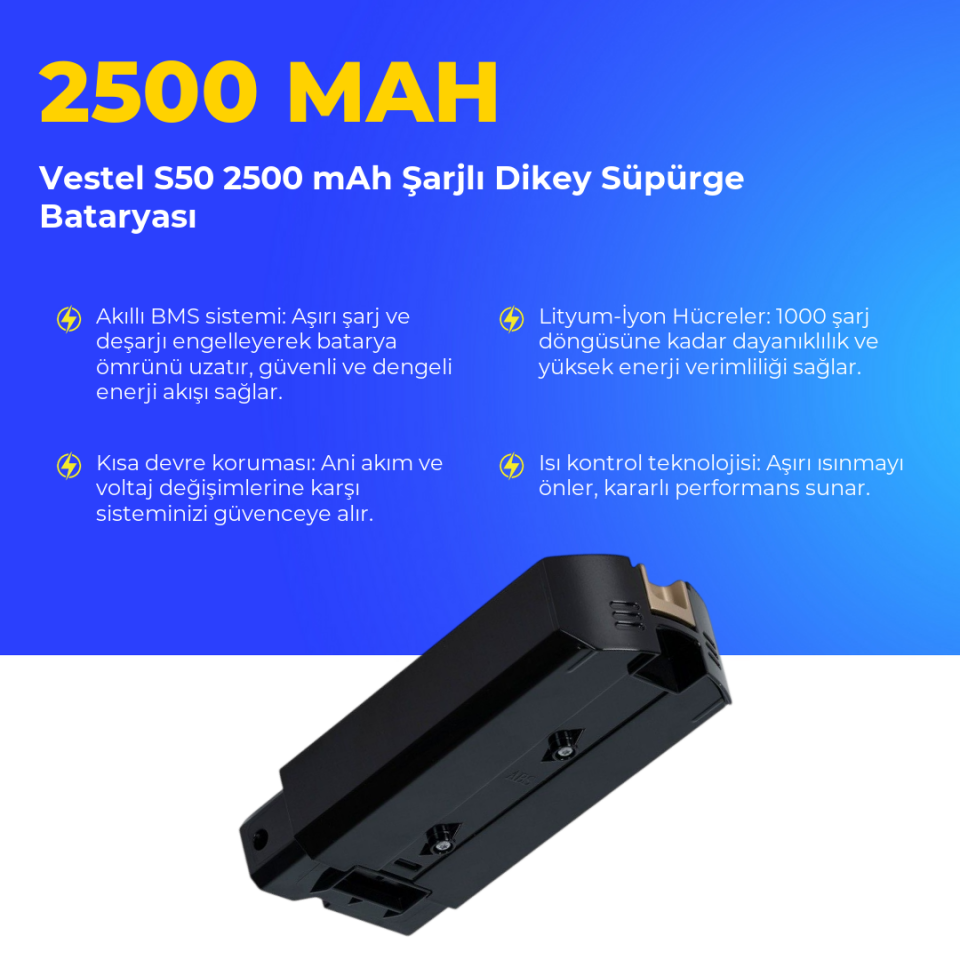 Vestel S50 2500 Mah Şarjlı Dikey Süpürge Bataryası