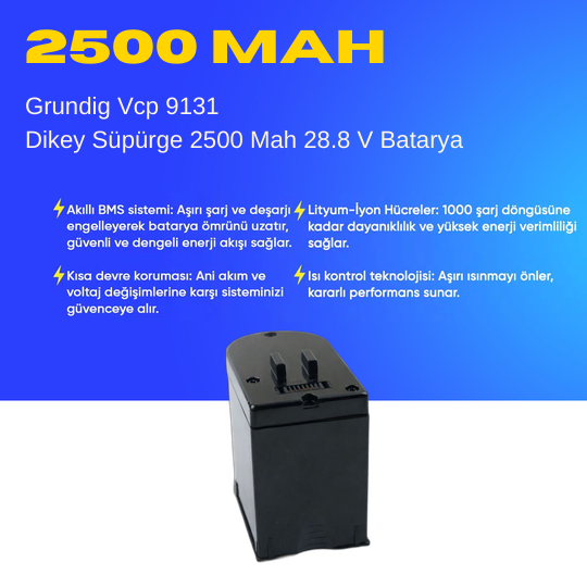 Grundig Vcp 9131 Dikey Süpürge 2500 Mah Dijital Batarya – Orjinal Uyumlu Uzun Ömürlü Pil