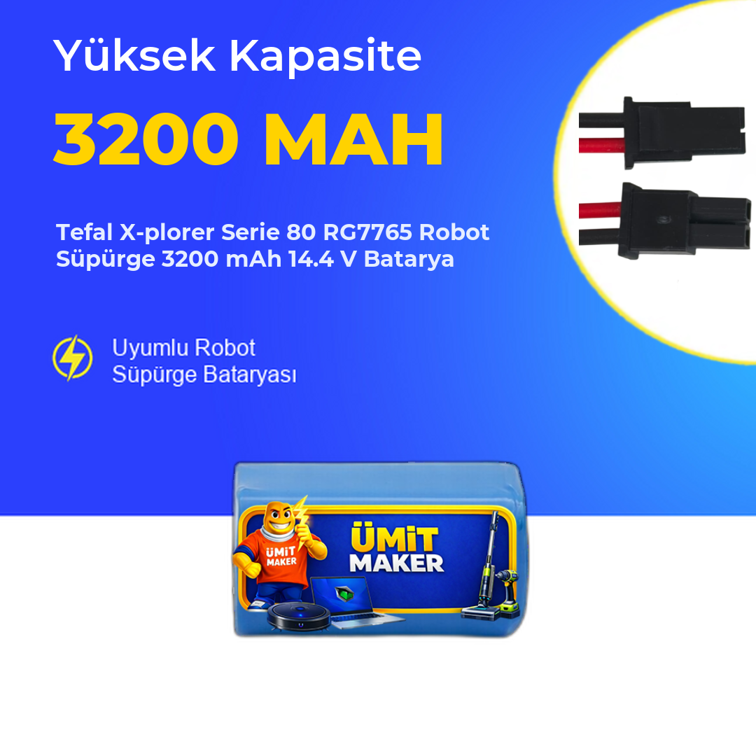 Tefal X-plorer Serie 80 RG7765 Robot Süpürge 3200 mAh 14.4 V Batarya