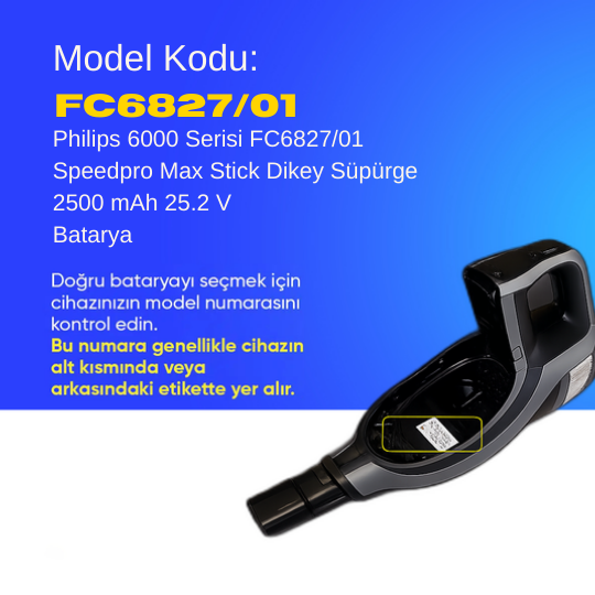Philips 6000 Serisi FC6827/01 Speedpro Max Stick Dikey Süpürge 2500 mAh 25.2 V  Batarya – Orjinal Uyumlu Uzun Ömürlü, Yüksek Performans Pil