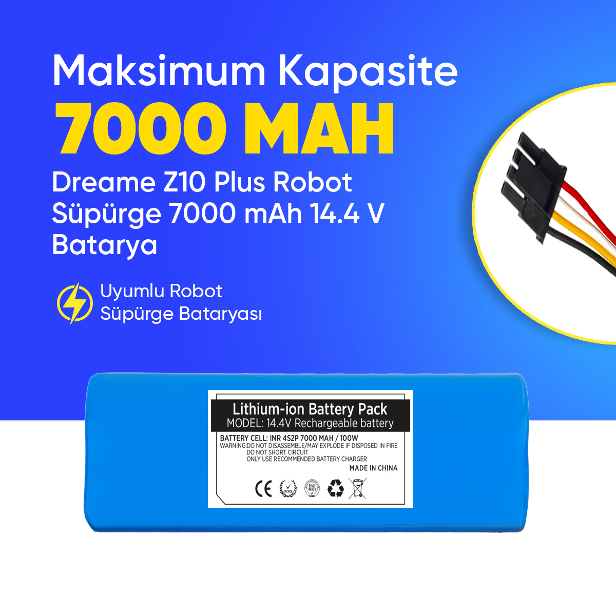 Dreame Z10 Plus Robot Süpürge 7000 mAh 14.4 V  Batarya – Orjinal Uyumlu Uzun Ömürlü, Yüksek Performans Pil