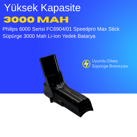 Philips 6000 Serisi FC6904/01 Speedpro Max Stick Süpürge 3000 Mah Li-Ion Yedek Batarya, Uzun Ömürlü, Yüksek Performanslı