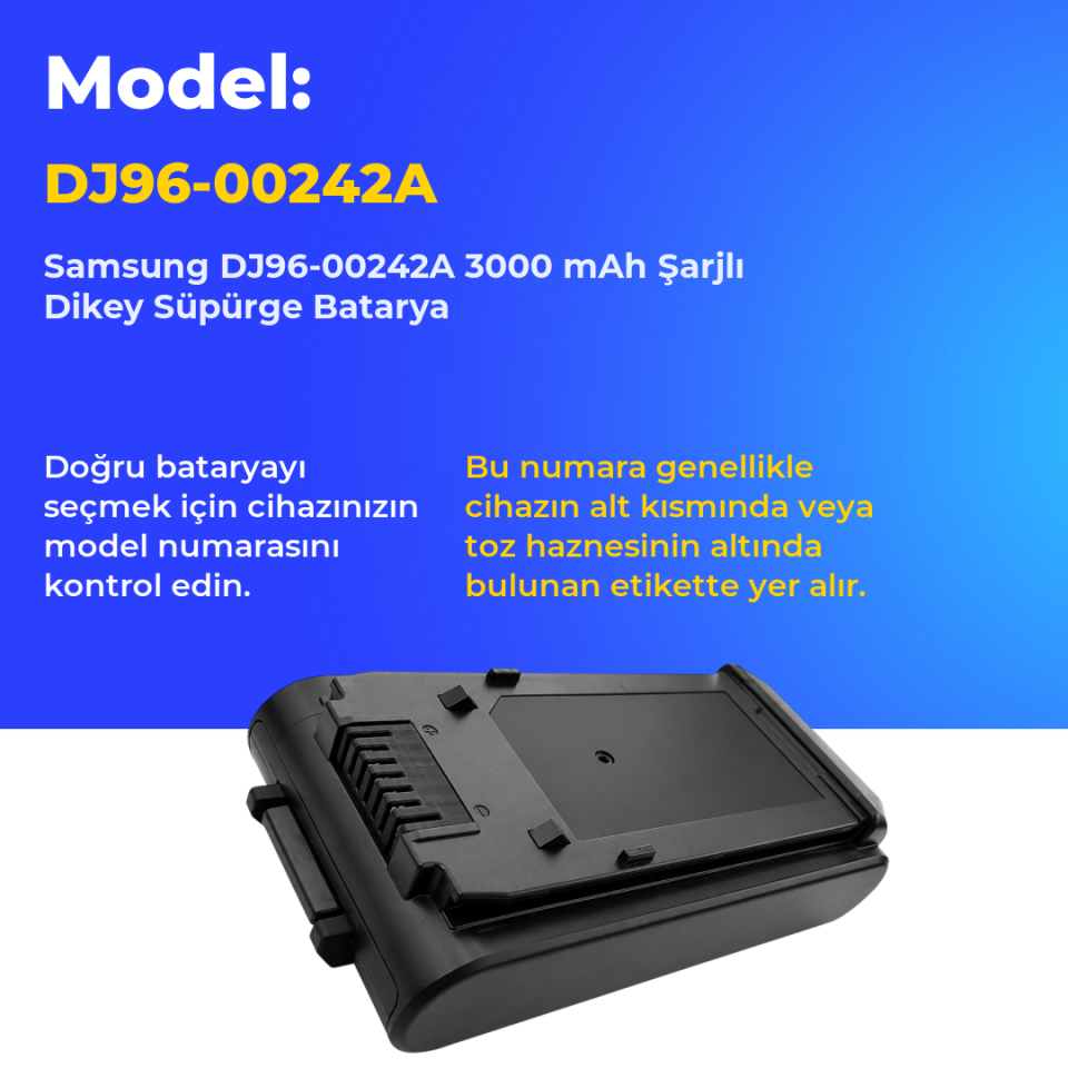 Samsung DJ96-00242A 3000 Mah Şarjlı Dikey Süpürge Bataryası