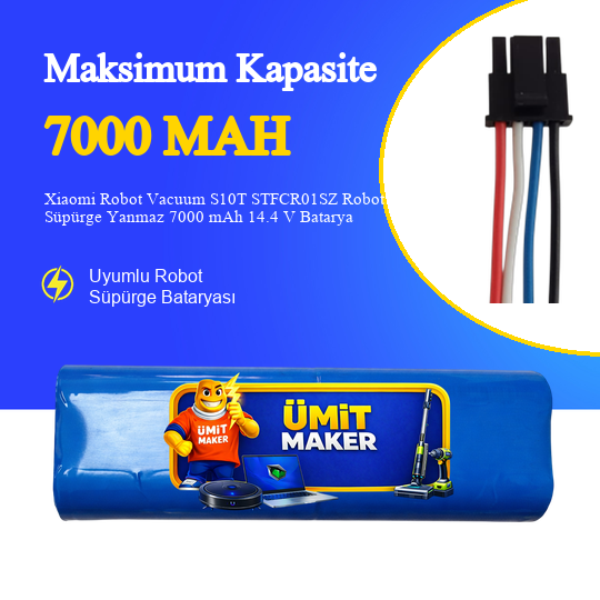 Xiaomi Robot Vacuum S10T STFCR01SZ Robot Süpürge 7000 mAh 14.4 V Yanmaz Batarya – Orjinal Uyumlu Uzun Ömürlü, Yüksek Performans Pil