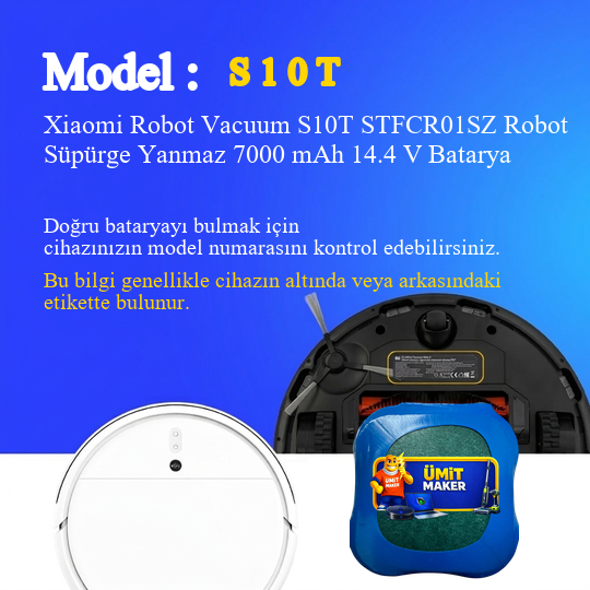 Xiaomi Robot Vacuum S10T STFCR01SZ Robot Süpürge 7000 mAh 14.4 V Yanmaz Batarya – Orjinal Uyumlu Uzun Ömürlü, Yüksek Performans Pil