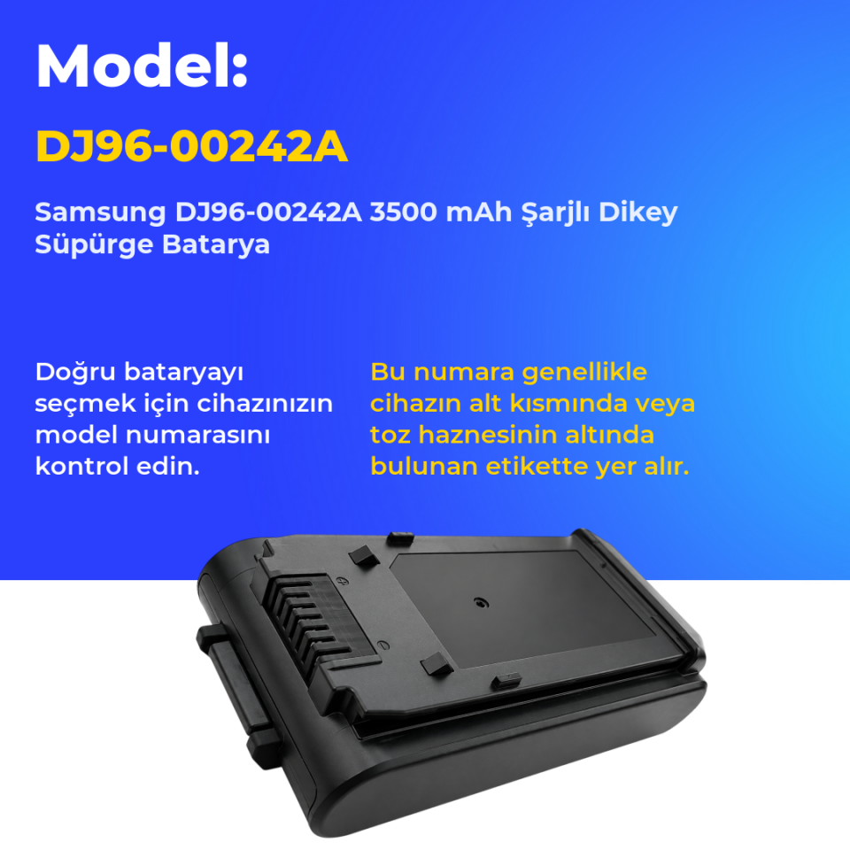 Samsung DJ96-00242A 3500 Mah Şarjlı Dikey Süpürge Bataryası
