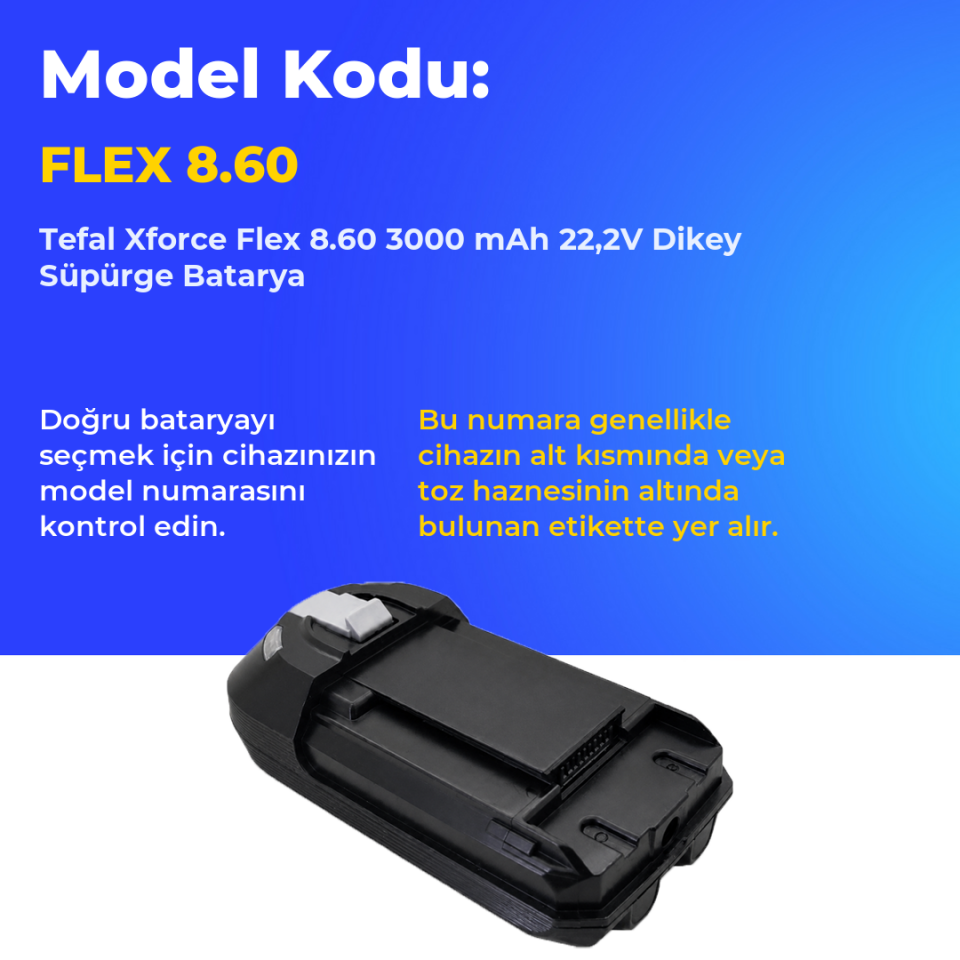 Tefal Xforce Flex 8.60 3000 mAh 22,2V Dikey Süpürge Batarya