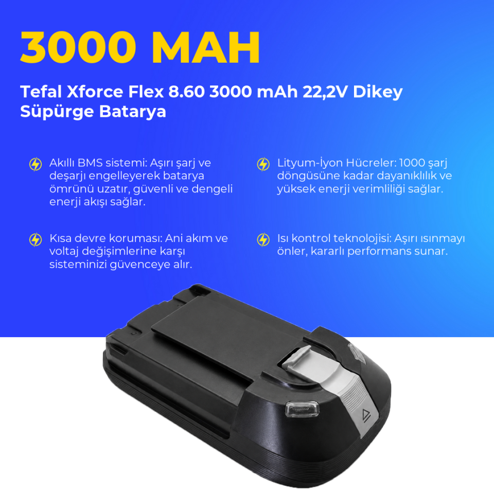 Tefal Xforce Flex 8.60 3000 mAh 22,2V Dikey Süpürge Batarya