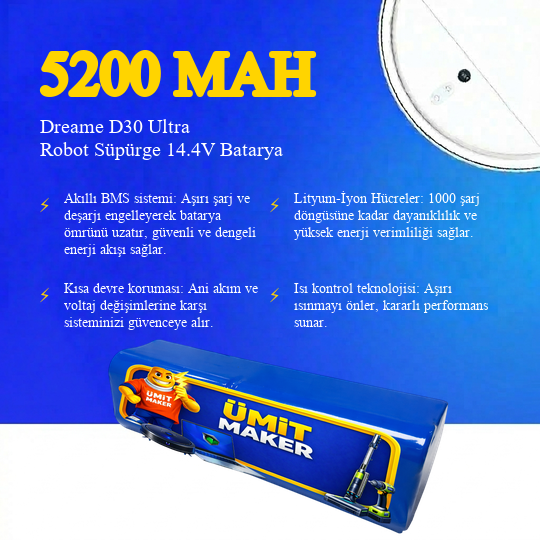 Dreame D30 Ultra Robot Süpürge 5200 mAh Batarya