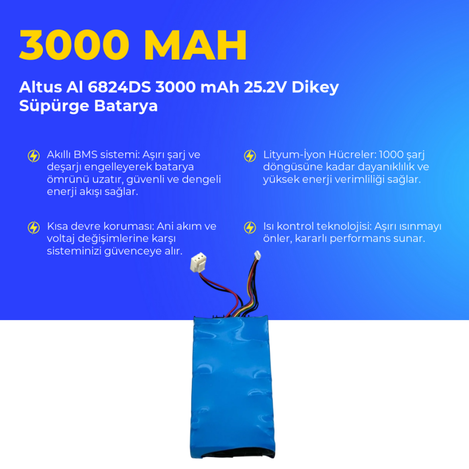 Altus Al 6824DS 3000 mAh 25.2V Dikey Süpürge Batarya