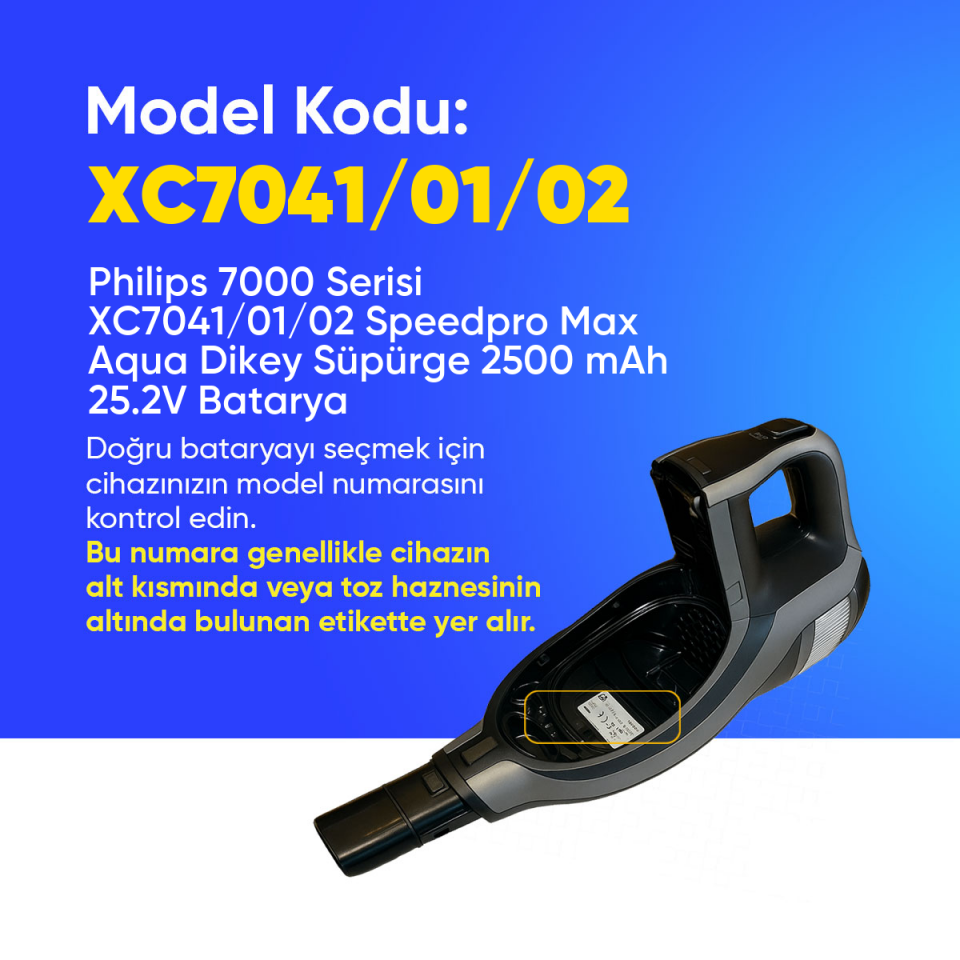 Philips 7000 Serisi XC7041/01/02 Speedpro Max Aqua Dikey Süpürge 2500 mAh 25.2 V  Batarya – Orjinal Uyumlu Uzun Ömürlü, Yüksek Performans Pil