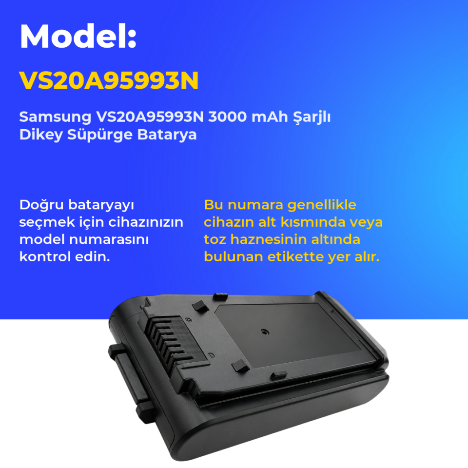 Samsung VS20A95993N 3000 Mah Şarjlı Dikey Süpürge Bataryası
