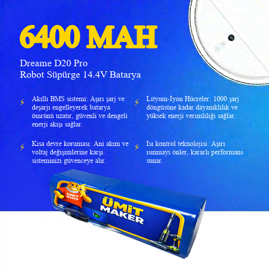 Dreame D20 Pro Robot Süpürge 6400 mAh Batarya
