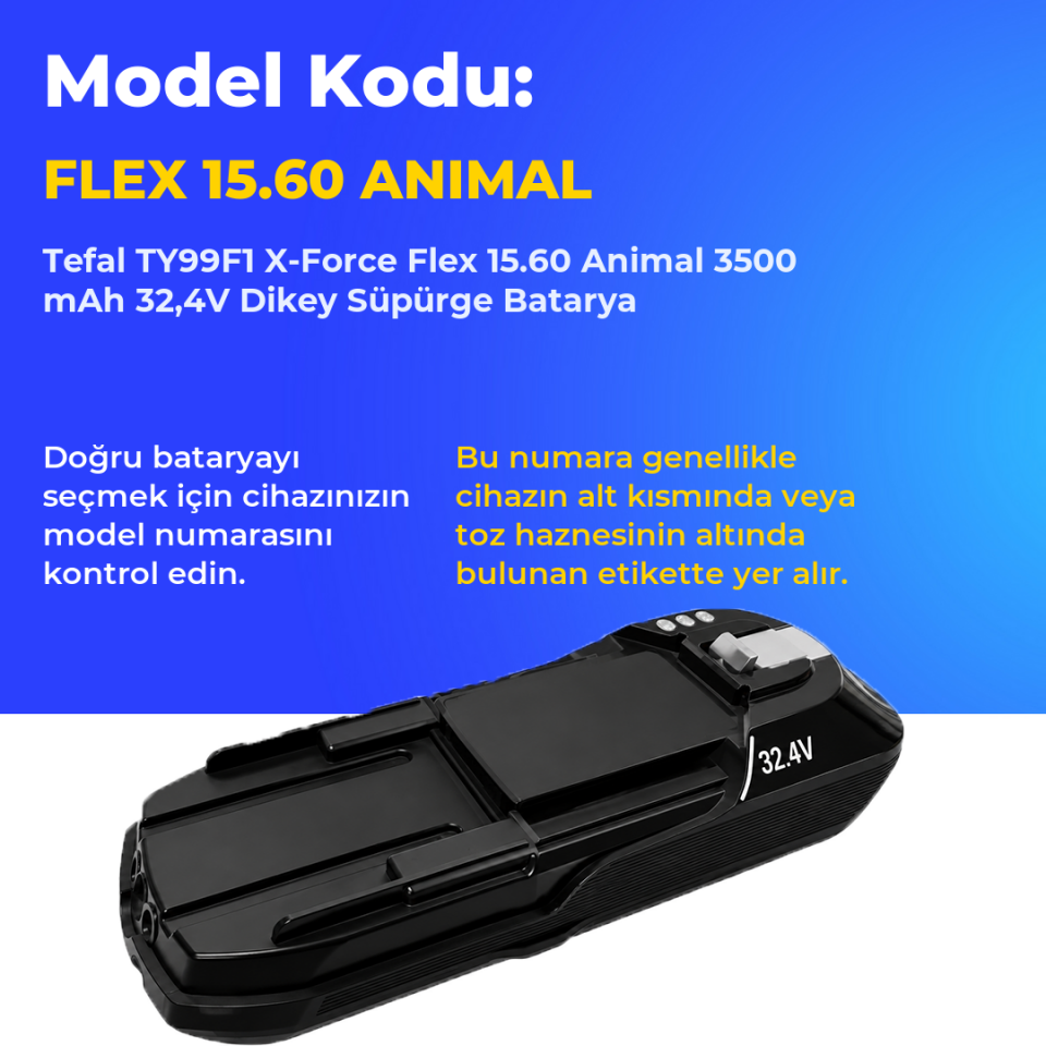 Tefal TY99F1 X-Force Flex 15.60 Animal 3500 mAh 32,4V Dikey Süpürge Batarya