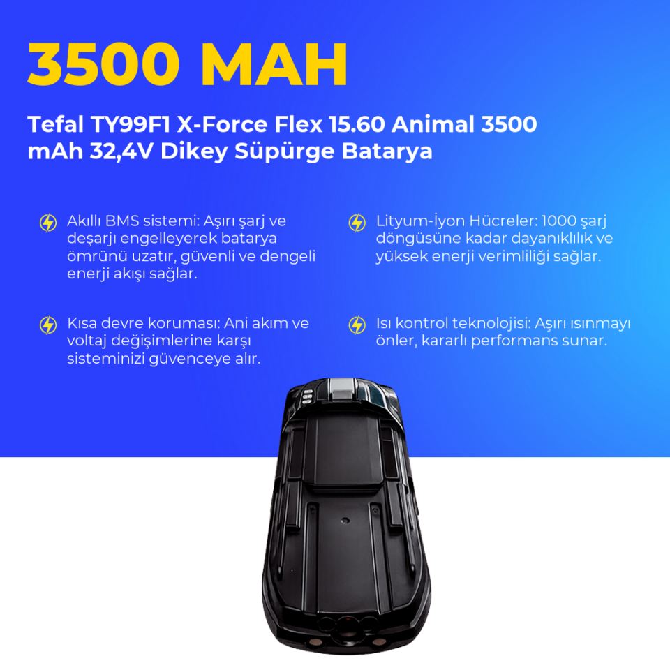 Tefal TY99F1 X-Force Flex 15.60 Animal 3500 mAh 32,4V Dikey Süpürge Batarya