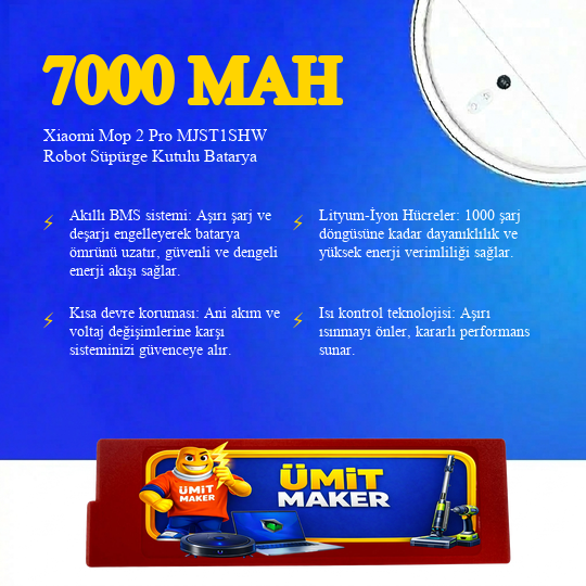 Xiaomi Mop 2 Pro MJST1SHW Robot Süpürge 7000 Mah 14.4 V Kutulu Batarya – Orjinal Uyumlu Uzun Ömürlü, Yüksek Performans Pil