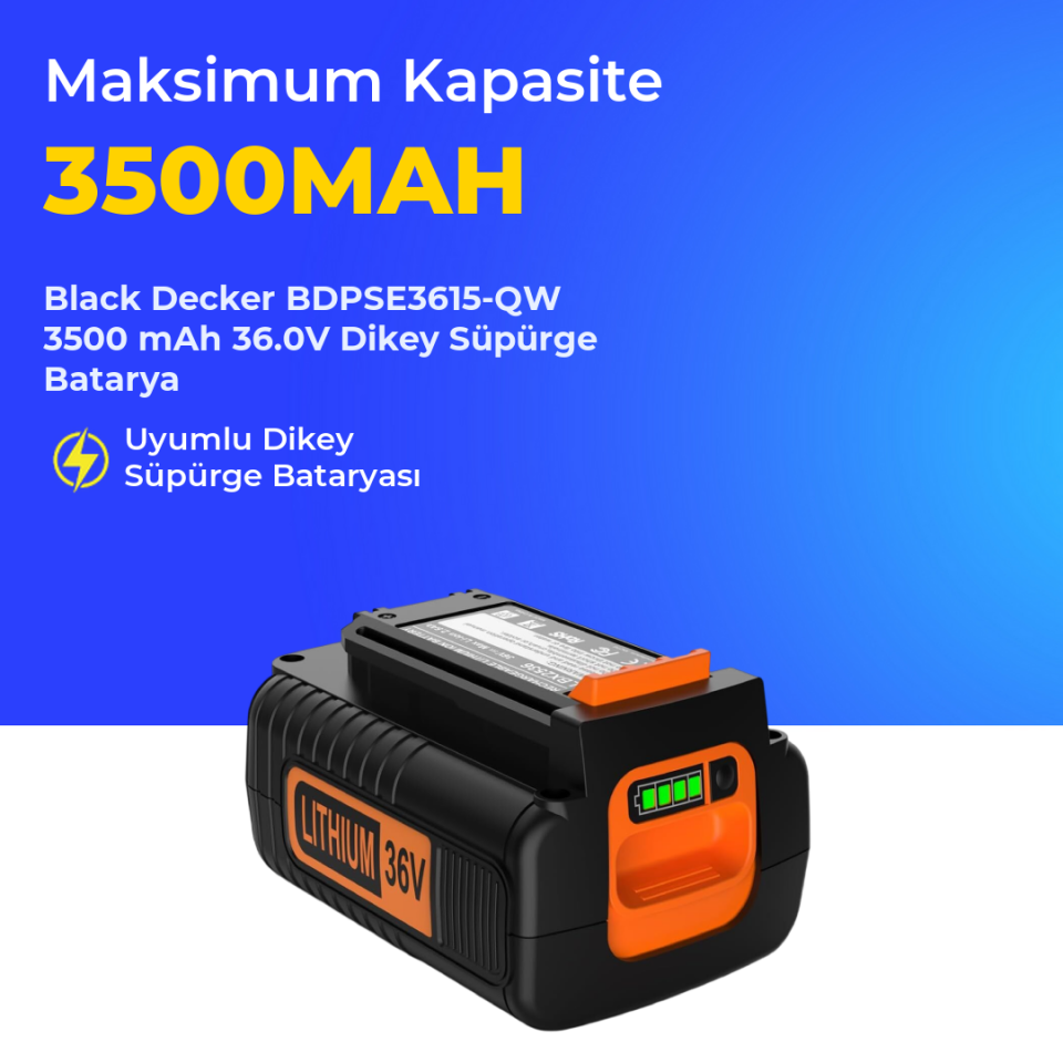 Black Decker BDPSE3615-QW 3500 mAh 36.0V Dikey Süpürge Batarya