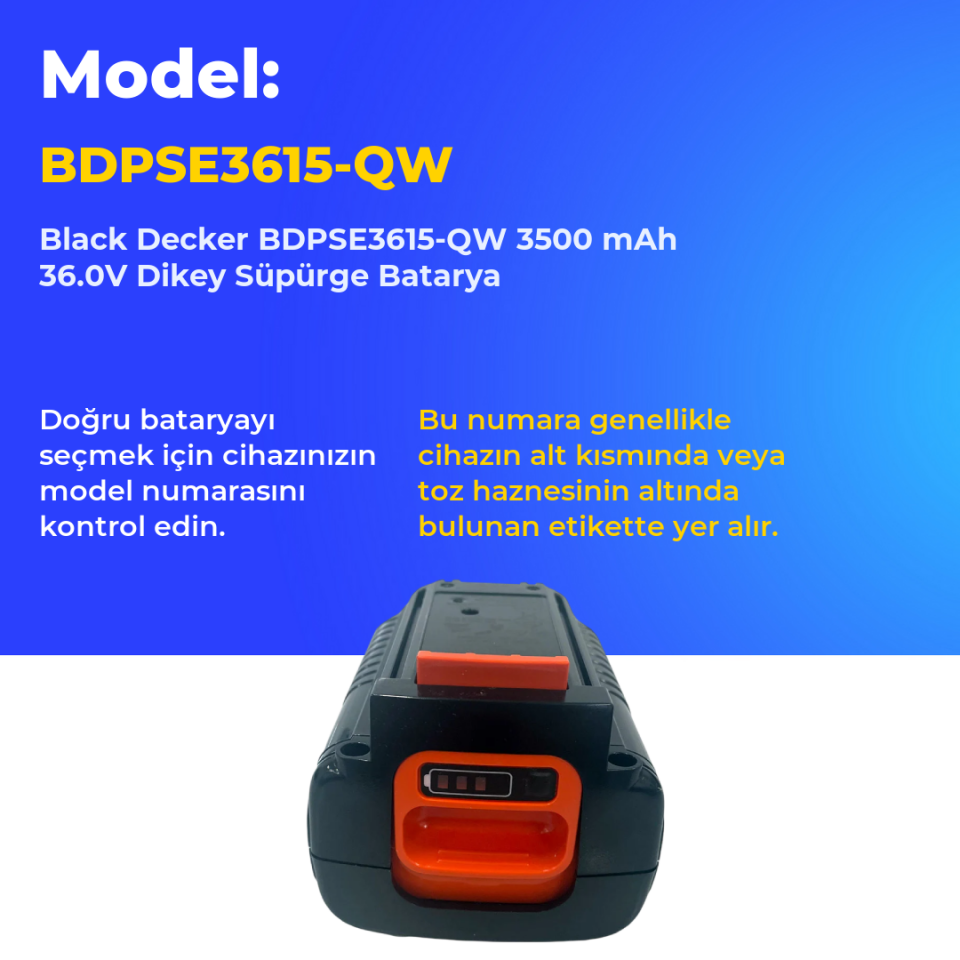 Black Decker BDPSE3615-QW 3500 mAh 36.0V Dikey Süpürge Batarya