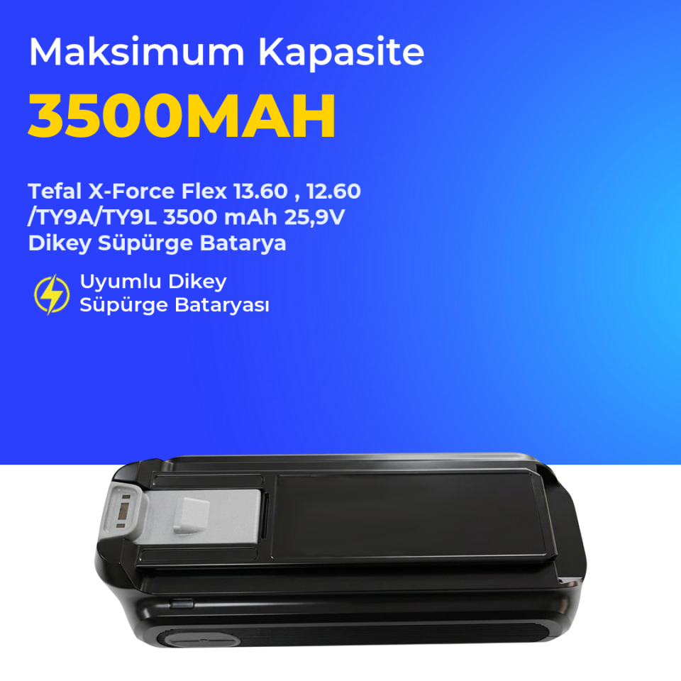 Tefal X-Force Flex 13.60 , 12.60 /TY9A/TY9L 3500 mAh 25,9V Dikey Süpürge Batarya